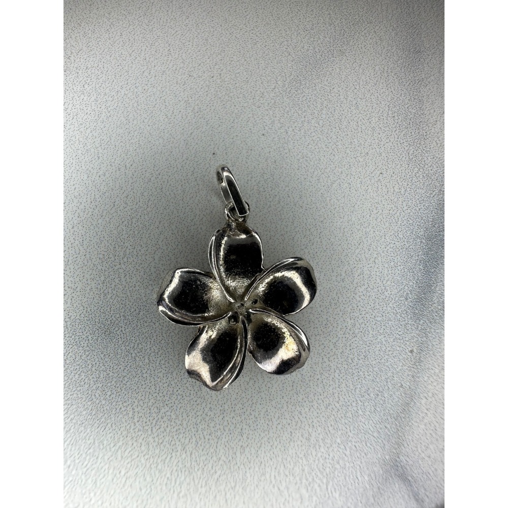Vintage 925 Sterling Silver Plumeria Flower Pendant Hawaiian Frangipani Charm